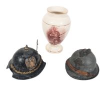 BOER WAR SOUVENIR VASE WITH FRENCH HELMET INKWELL