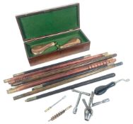 TWO MUSKET POWDER FLASKS & CLEANING RODS