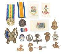 WWI FIRST WORLD WAR MEDAL PAIR & BADGES - NORTHUMBERLAND FUSILIERS
