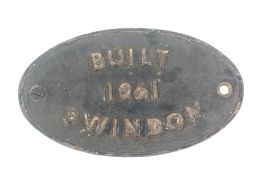 RAILWAYANA - VINTAGE LOCOMOTIVE WORKS PLATE - SWINDON 1961