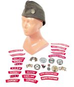 COLLECTION OF ASSORTED CAP BADGES & UNIFORM PATCHES
