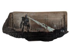 THE IRON GIANT - PYROGRAPHY PAINTING ON WOOD BY RICHARD BAZLEY
