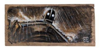 THE IRON GIANT - SIGNED PAINTING ON WOOD BY RICHARD BAZLEY