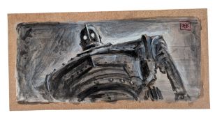 THE IRON GIANT - SIGNED PAINTING ON WOOD BY RICHARD BAZLEY