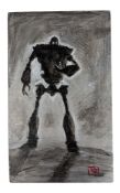 THE IRON GIANT - ORIGINAL SIGNED PAINTING ON WOOD