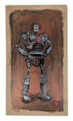 THE IRON GIANT - SIGNED PAINTING ON WOOD BY RICHARD BAZLEY