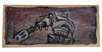 THE IRON GIANT - SIGNED PAINTING ON WOOD BY RICHARD BAZLEY