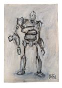 IRON GIANT - ORIGINAL SIGNED PAINTING ON WOOD BY RICHARD BAZLEY