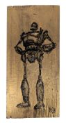 THE IRON GIANT - SIGNED PAINTING ON WOOD BY RICHARD BAZLEY