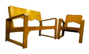 20TH CENTURY TEAK TWO-SEATER SOFA & MATCHING ARMCHAIR
