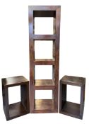 THREE CONTEMPORARY HIGH-END DESIGN OAK WOOD OPEN BOOKCASE & BEDSIDE CHESTS