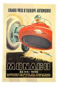 MONACO GRAND PRIX 1952 LITHOGRAPHIC POSTER AFTER J. RAMEL ORIGINAL
