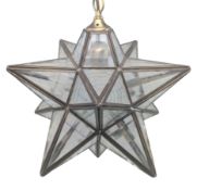 LATER 20TH CENTURY MORAVIAN STYLE GLASS AND BRASS PENDANT LIGHT