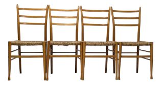 FOUR RETRO 20TH CENTURY GIO PONTI SUPERLEGGERA RUSH SEAT DINING CHAIRS