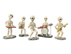 FIVE VINTAGE EARLY 2000S ALIENS UFO MUSIC BAND FIGURINES