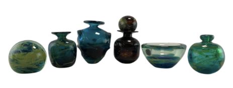 MDINA - SIX VINTAGE HAND BLOWN STUDIO ART GLASS VASES