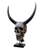 BESPOKE MADE DEVIL SKULL WITH HORNS DECORATIVE SCULPTURE