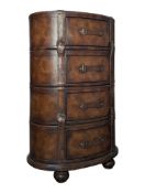 ART DECO STYLE LIBERTY OF LONDON INSPIRED BROWN LEATHER OVAL CHEST OF DRAWERS