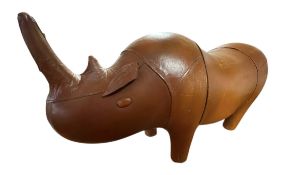 LATE 20TH CENTURY TWN BROWN LEATHER FOOTSTOOL / OTTOMAN