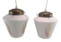 PAIR OF MID CENTURY OPALINE GLASS PENDANT CEILING LIGHTS