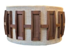 MID CENTURY 1960S SCANDINAVIAN TEAK & HESSIAN PENDANT SHADE