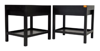 OKA FURNITURE - PAIR OF CONTEMPORARY BLACK SINGLE DRAWER BEDSIDE TABLES