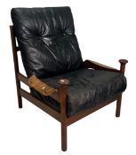 MANNER OF BWANA ARMCHAIR BY FINN JUHL - MID CENTURY TEAK & LEATHER LOUNGE ARMCHAIR