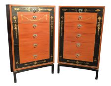 PAIR OF CHINESE INSPIRED 20TH CENTURY GILT & LACQUERED WORKED CHEST OF DRAWERS