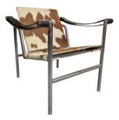 AFTER LE CORBUSIER - VINTAGE 1980S LC1 MANNER PONY HIDE ARMCHAIR