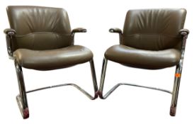 STRAFOR - PAIR OF 70S FRENCH LEATHER AND CHROME OFFICE CHAIRS