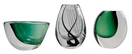 VICKE LINDSTRAND FOR KOSTA BODA - THREE STUDIO ART GLASS VASES