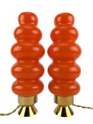 PAIR OF ITALIAN MID CENTURY STYLE ORANGE GLASS BEEHIVE TABLE LAMPS