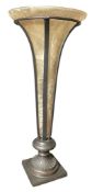 LARGE MODERN GLASS AND METAL WORKED FLUTED VASE