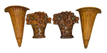 TWO PAIRS OF VINTAGE LATE 20TH CENTURY PAINTED WOODEN DECORATIVE WALL APPLIQUES