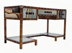IN THE MANNER OF ANDREW MARTIN - CONTEMPORARY MIRROR & WOOD STUDDED PEDESTAL DESK
