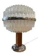 ART DECO CIRCA 1930S ICE EFFECT GLASS, CHROME & WOODEN TABLE LAMP