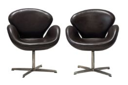 AFTER ARNE JACOBSEN - PAIR OF CONTEMPORARY DESIGN SWAN SWIVEL CHAIRS