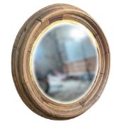 LARGE LATE 19TH/EARLY 20TH CENTURY PINE FRAMED CIRCULAR WALL HANGING MIRROR