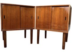 PAIR OF MID CENTURY TEAK RECORD CABINETS