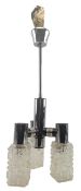 TARGETTI SANKEY - ITALIAN 20TH CENTURY CHROME & TEXTURED GLASS CEILING LIGHT