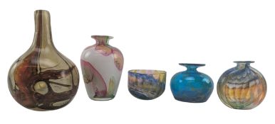 MIXED SELECTION OF FIVE STUDIO ART GLASS VASES