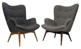 MATCHED PAIR OF CONTEMPORARY BRITISH DESIGN BUTTONED BACK ARMCHAIRS
