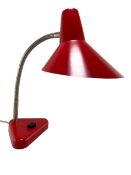 DANISH MODERN DESIGN LATE 20TH CENTURY RED PAINTED METAL GOOSENECK DESK LAMP