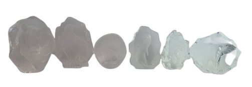 MATS JONASSON FOR KOSTA BODA - SIX GLASS ANIMAL SLABS