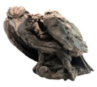 LARGE 20TH CENTURY HAND-SCULPTED CLAY FIGURE OF PERCHED EAGLE