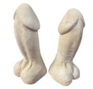 TWO GARDEN STONE ORNAMENTS OF PHALLIC SHAPE