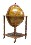 LATE 20TH CENTURY TEREESTRIAL MAHOGANY VENEER GLOBE DRINKS CABINET