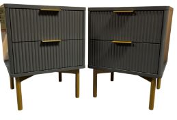 PAIR OF MODERN DESIGNER GADROONED FRONT BEDSIDES / NIGHTSTANDS