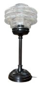 ART DECO STYLE CLEAR GLASS & BLACK METAL TABLE LAMP