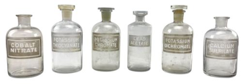 SIX EARLY 20TH CENTURY ACID-ETCHED CHEMIST BOTTLES